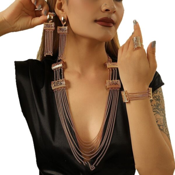 Ladies' Gold-plated Double-layer Tassel Long Necklace Set - Image 3