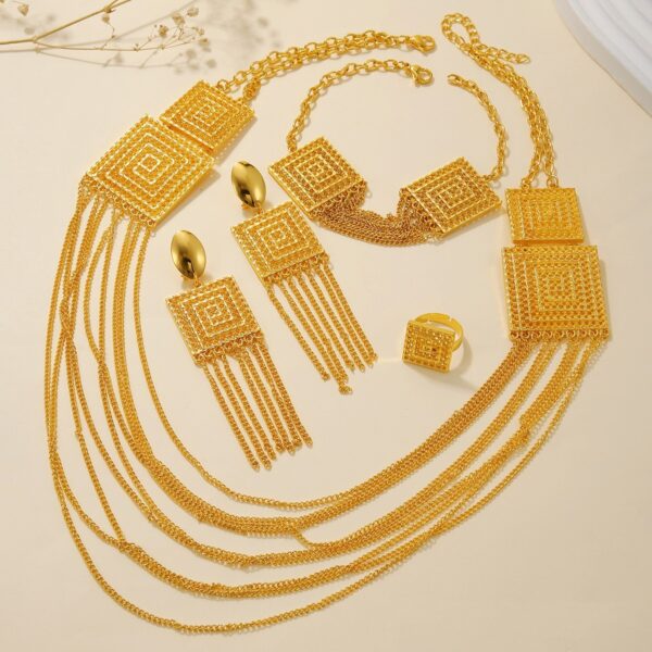 Ladies' Gold-plated Double-layer Tassel Long Necklace Set - Image 5